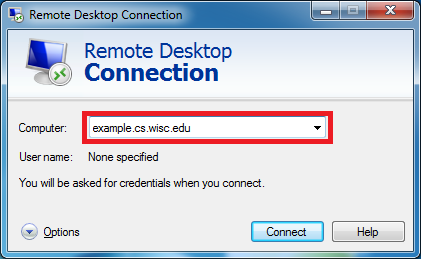 A new Remote Desktop Connection window.