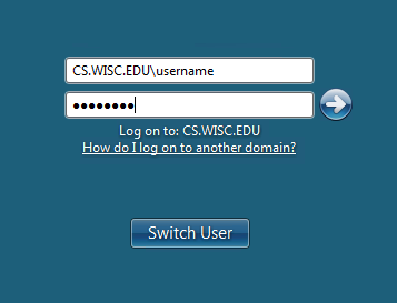An example of CS.WISC.EDU\username and password field.